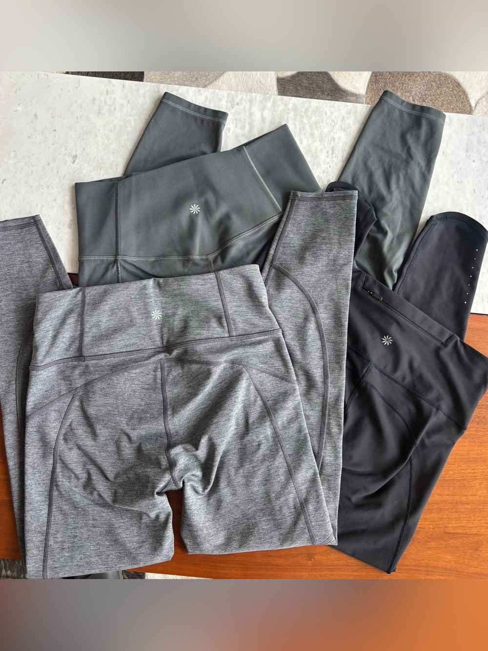 Athleta Grey, Charcoal & Black Performance Leggings Set like new!